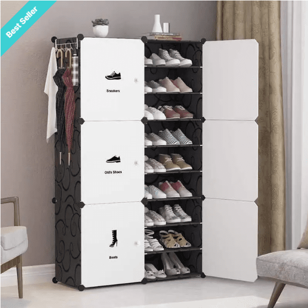 Brand New Sealed Packed Modular 6-Cube Shoe Rack with Doors & Side Hooks – Space-Saving Organizer Qatar (رف أحذية معياري 6 مكعبات)