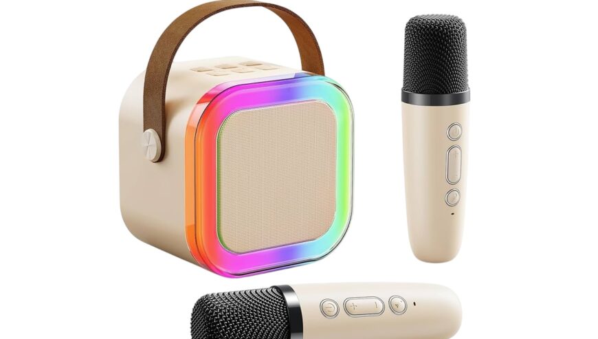 A31 Portable  Bluetooth Mini Speaker with 2 Wireless Mic – Beige