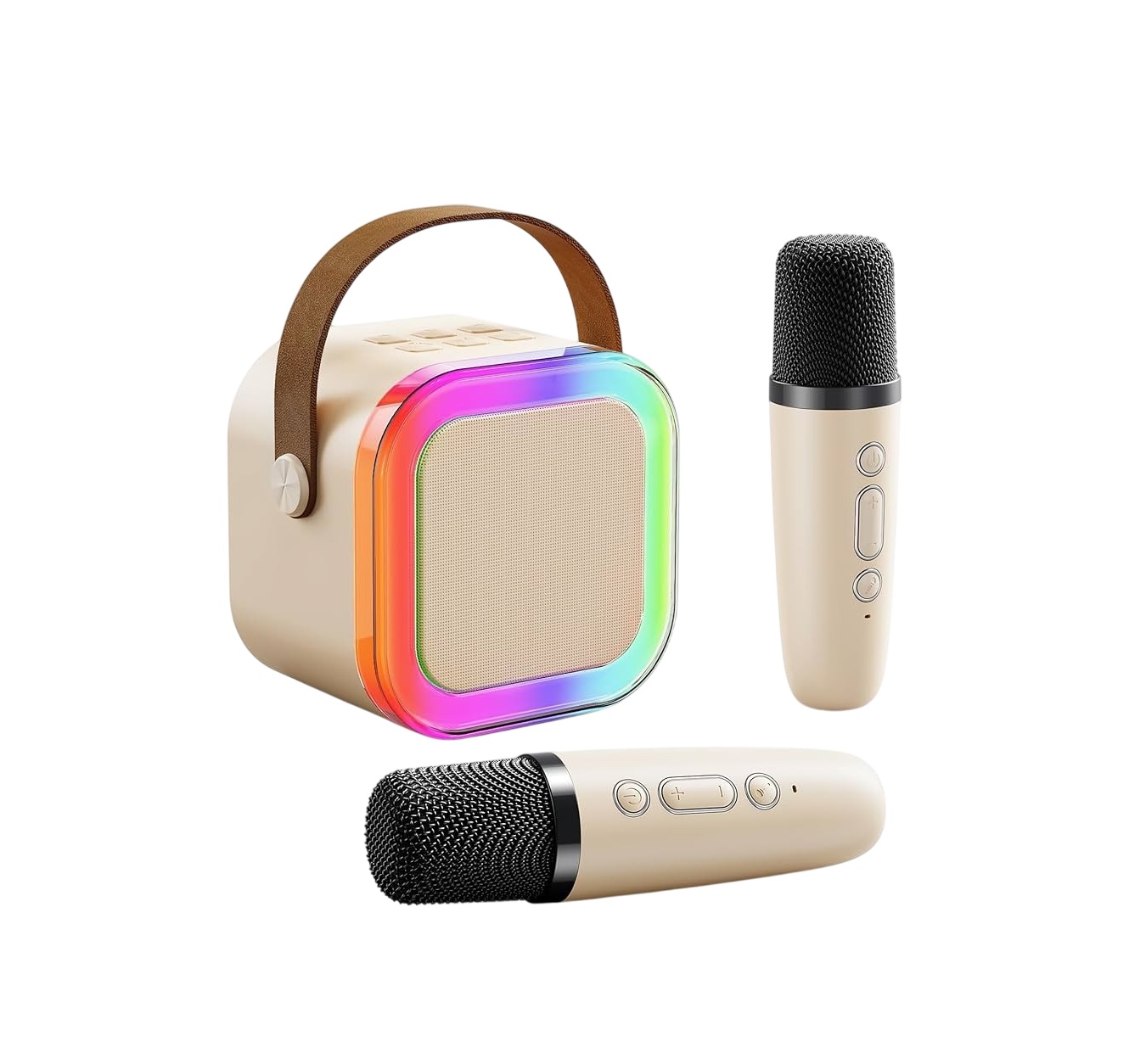 A31 Portable  Bluetooth Mini Speaker with 2 Wireless Mic – Beige