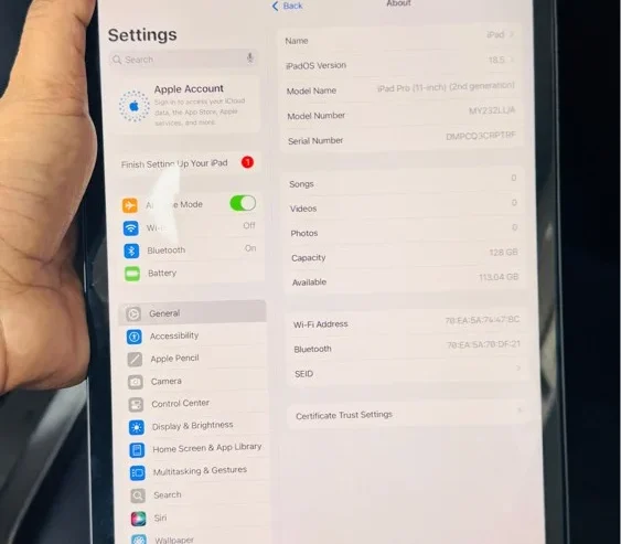 I pad 11 pro 128 gb 2 nd