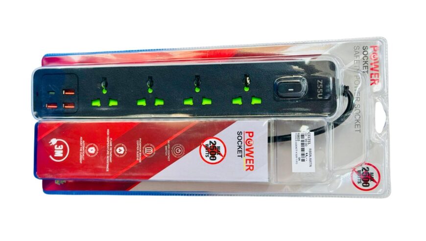 Z55U 2500W Power Extension 4 Socket with 3 USB-A & 1 USB-C Port 3M – Black