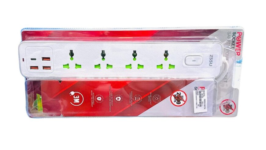 Z55U 2500W Power Extension 4 Socket with 3 USB-A & 1 USB-C Port 3M – White