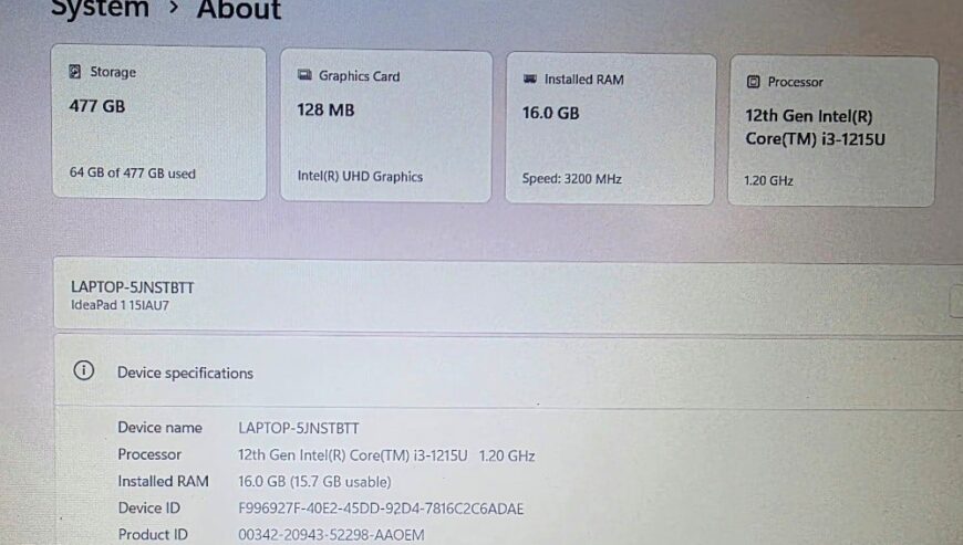 Lenovo 12thGen. 16GB-512GB i3, 15
