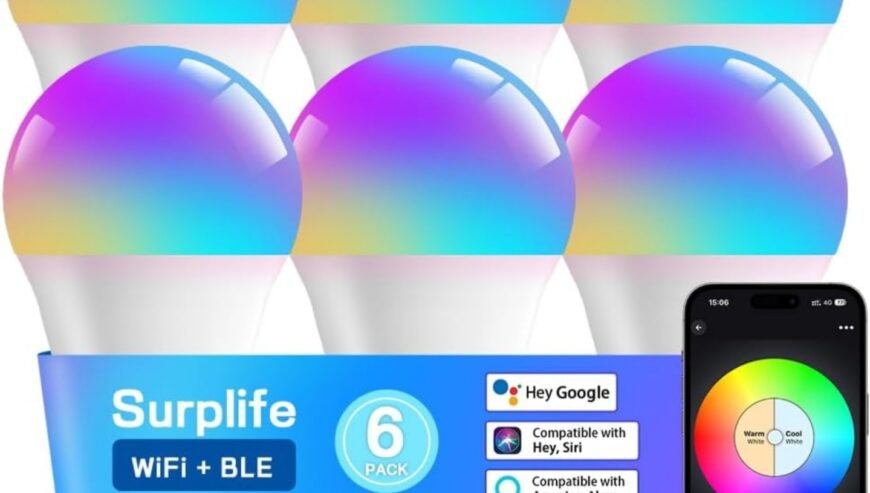 6 Pack Smart LED Light Bulbs, 2700K-6500