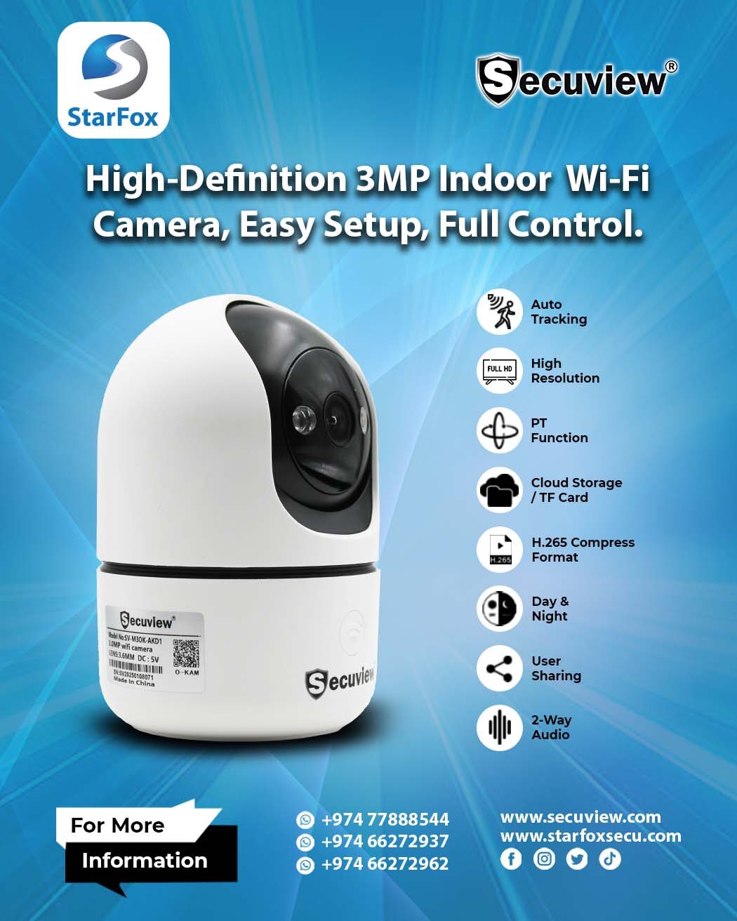 High-Definition 3MP Indoor  Wi-Fi Camera