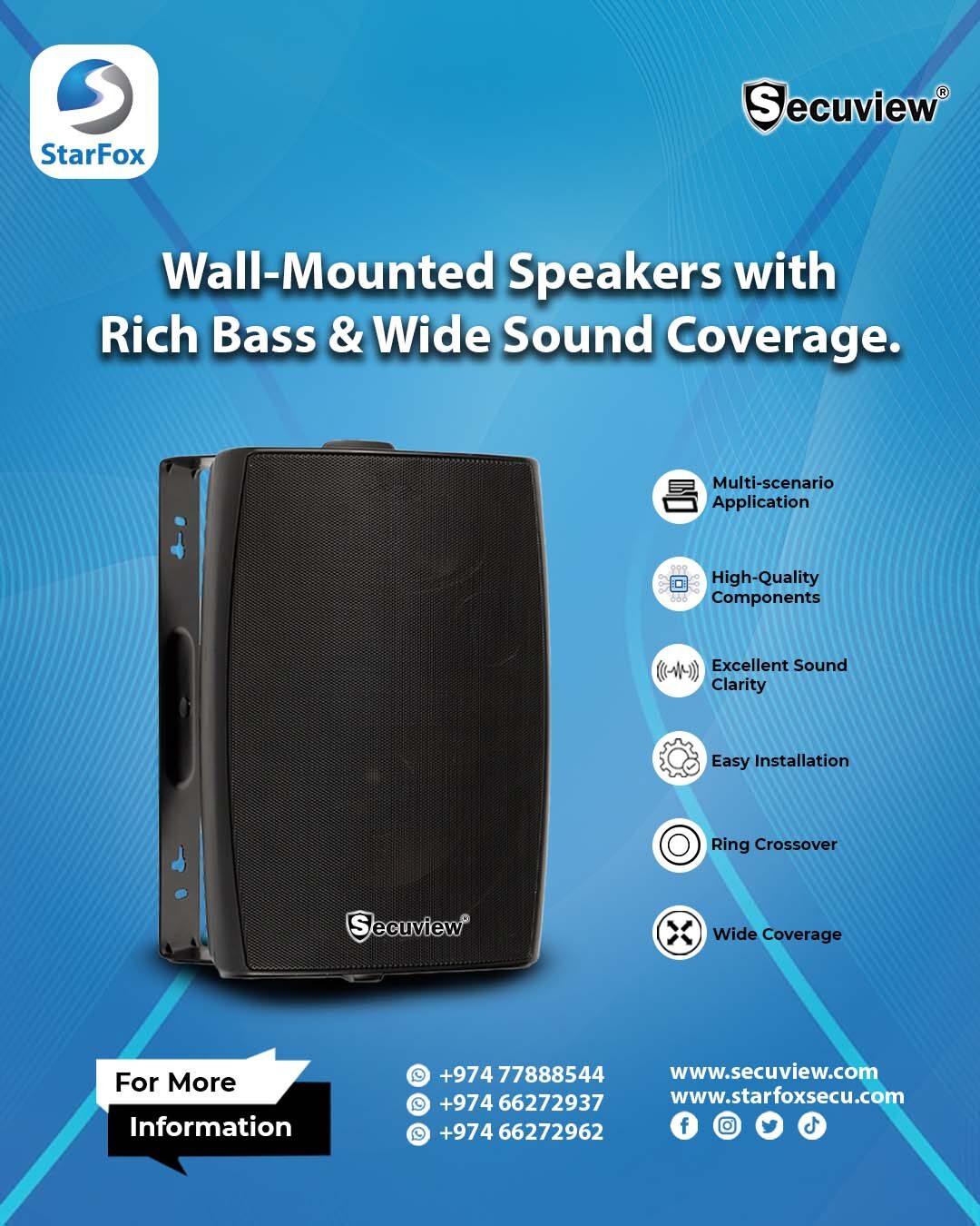 40W Wall-Mounted Speakers with Rich Bass.