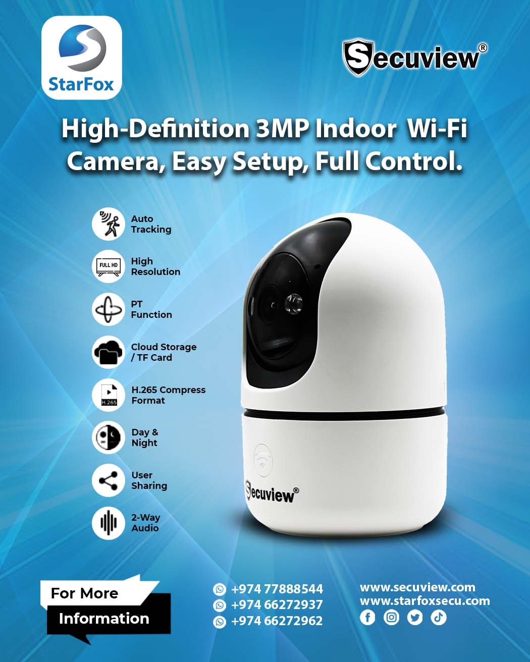 High-Definition 3MP Indoor  Wi-Fi Camera