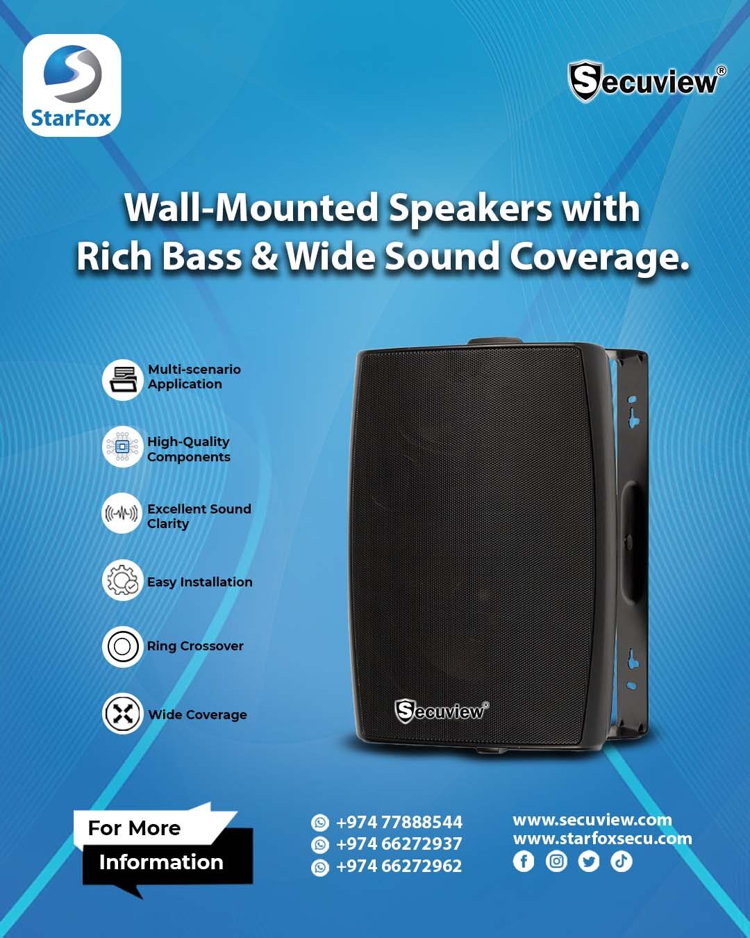 40W Wall-Mounted Speakers with Rich Bass.