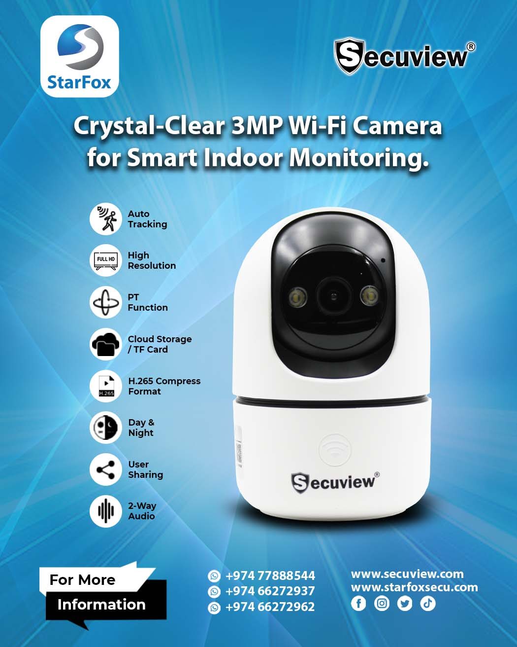 High-Definition 3MP Indoor  Wi-Fi Camera