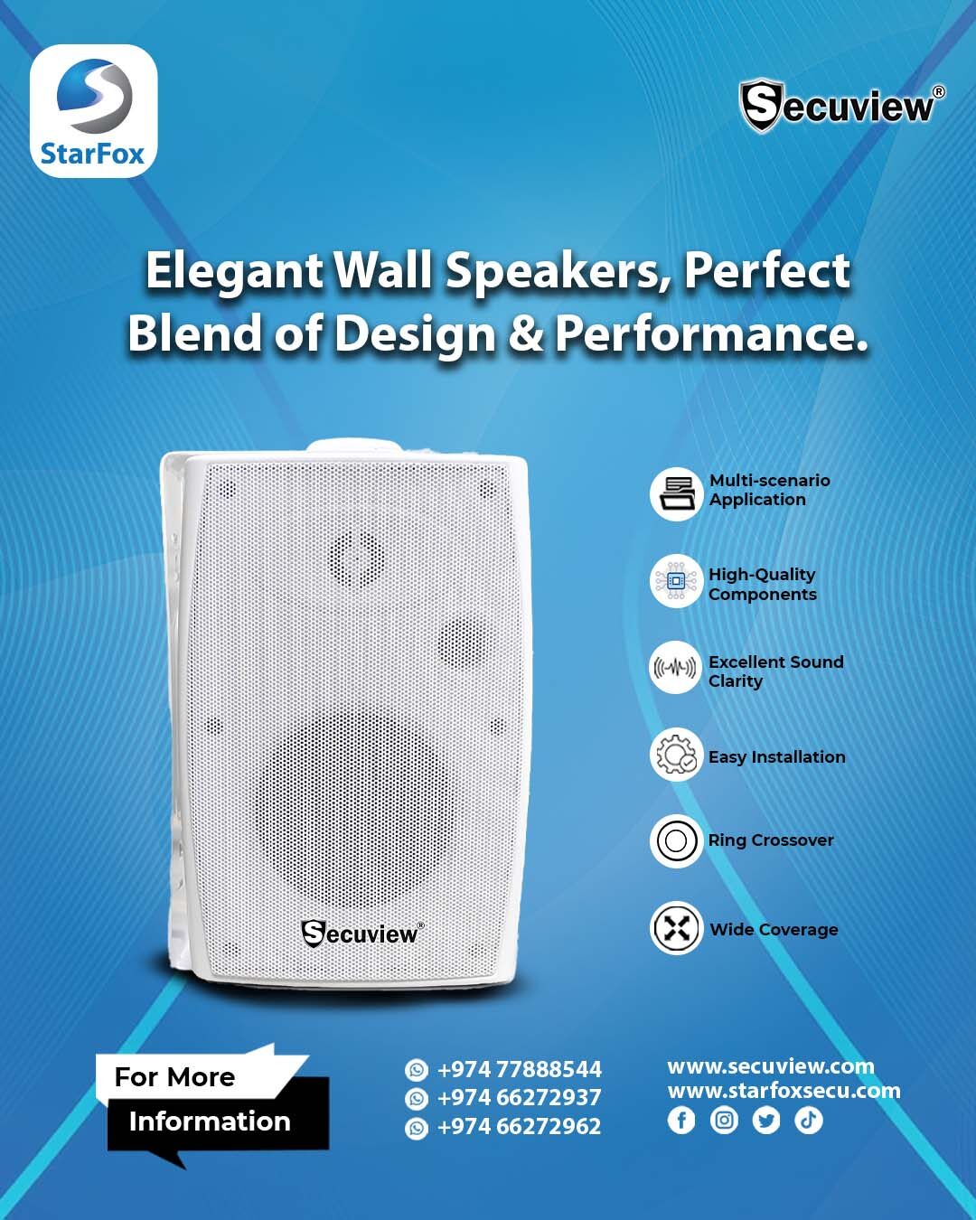 40W Wall-Mounted Speakers with Rich Bass.