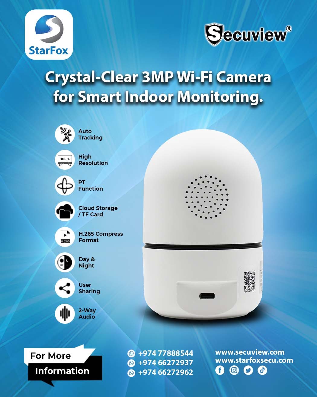 High-Definition 3MP Indoor  Wi-Fi Camera