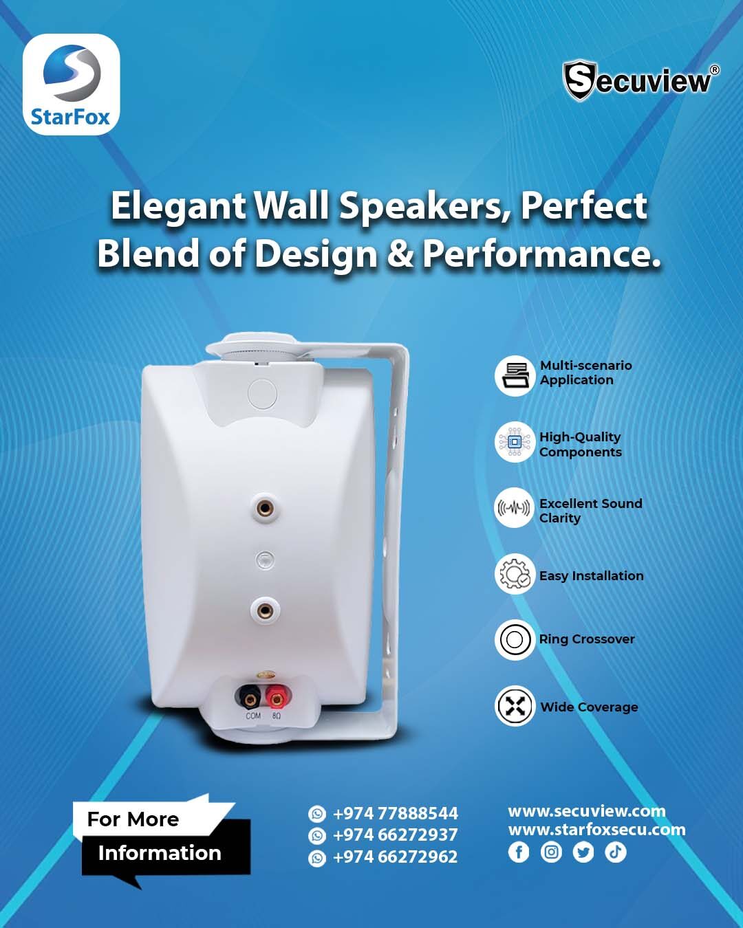 40W Wall-Mounted Speakers with Rich Bass.