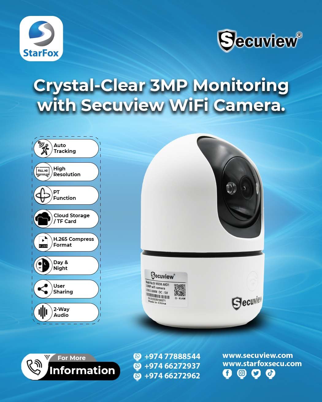 3MP Monitoring with Secuview Wi-Fi Camera.