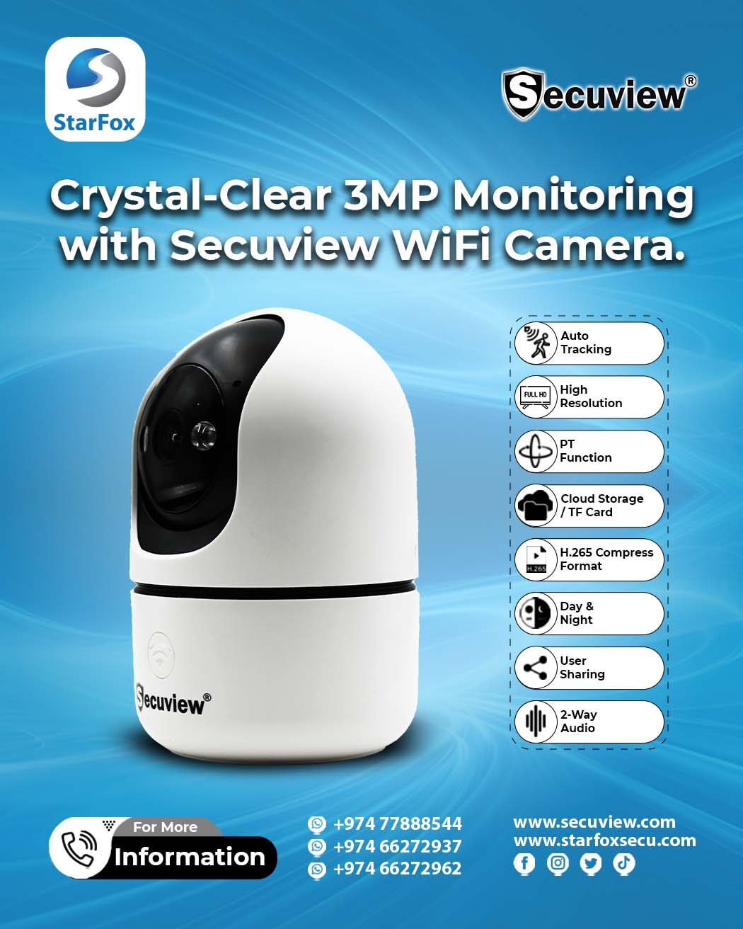 3MP Monitoring with Secuview Wi-Fi Camera.
