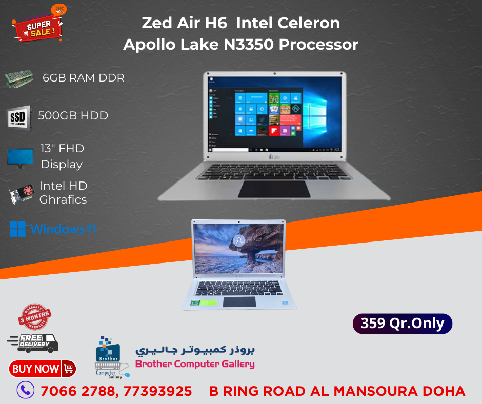 Zed Air H6intel Celeron ApolloLake N3350 Processor