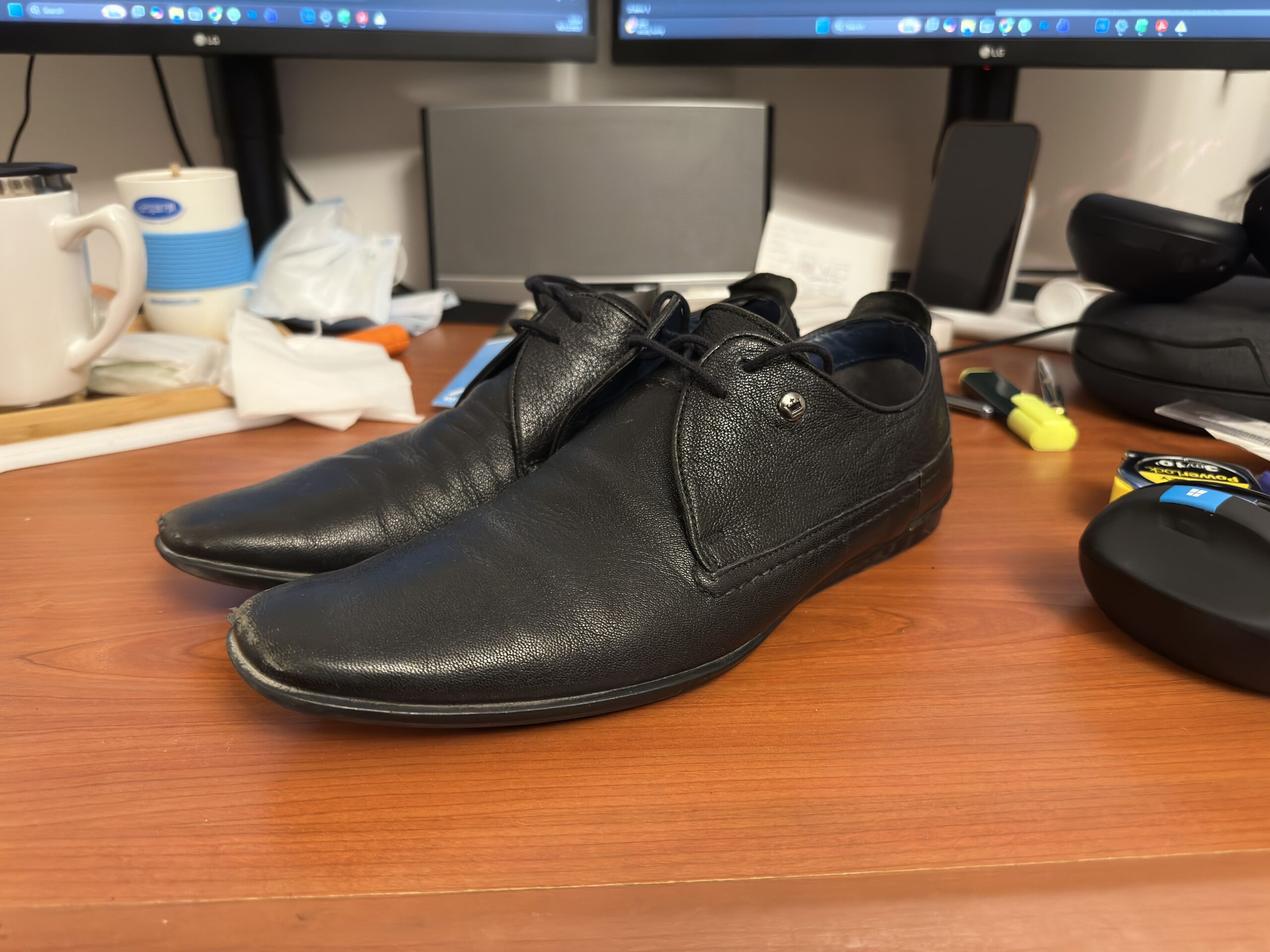 Louis Philippe Black Leather Formal Shoes UK8