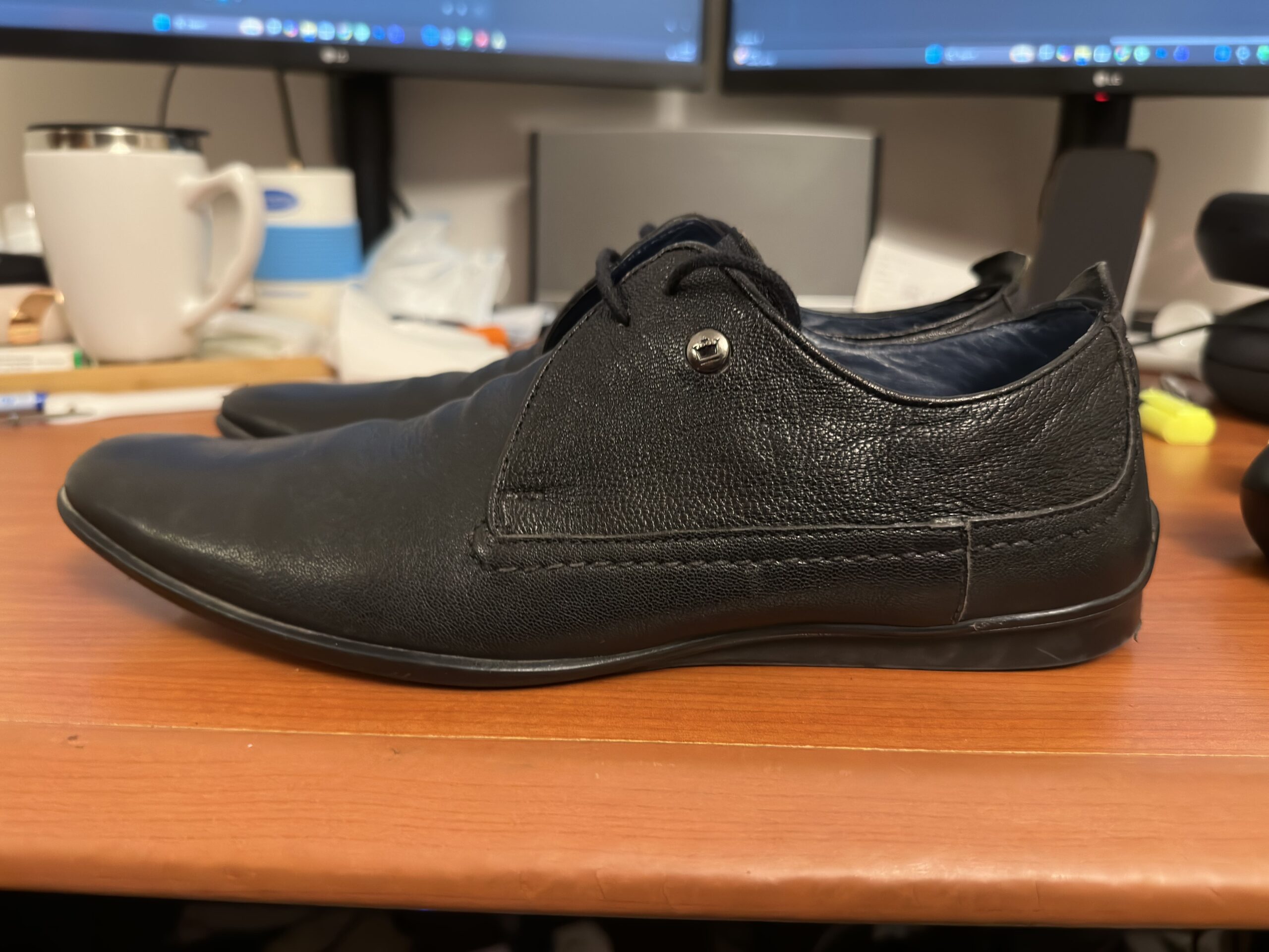 Louis Philippe Black Leather Formal Shoes UK8