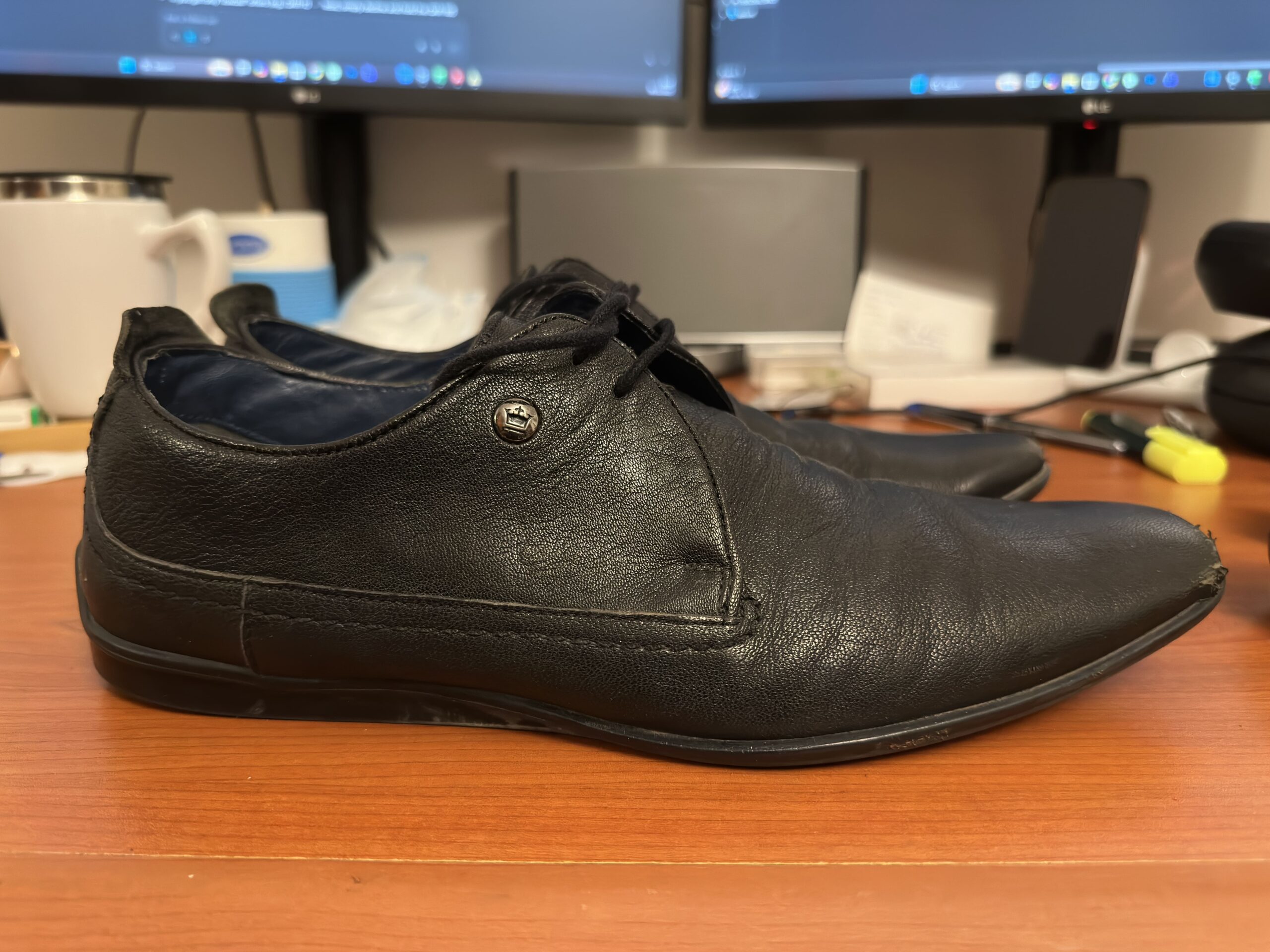 Louis Philippe Black Leather Formal Shoes UK8