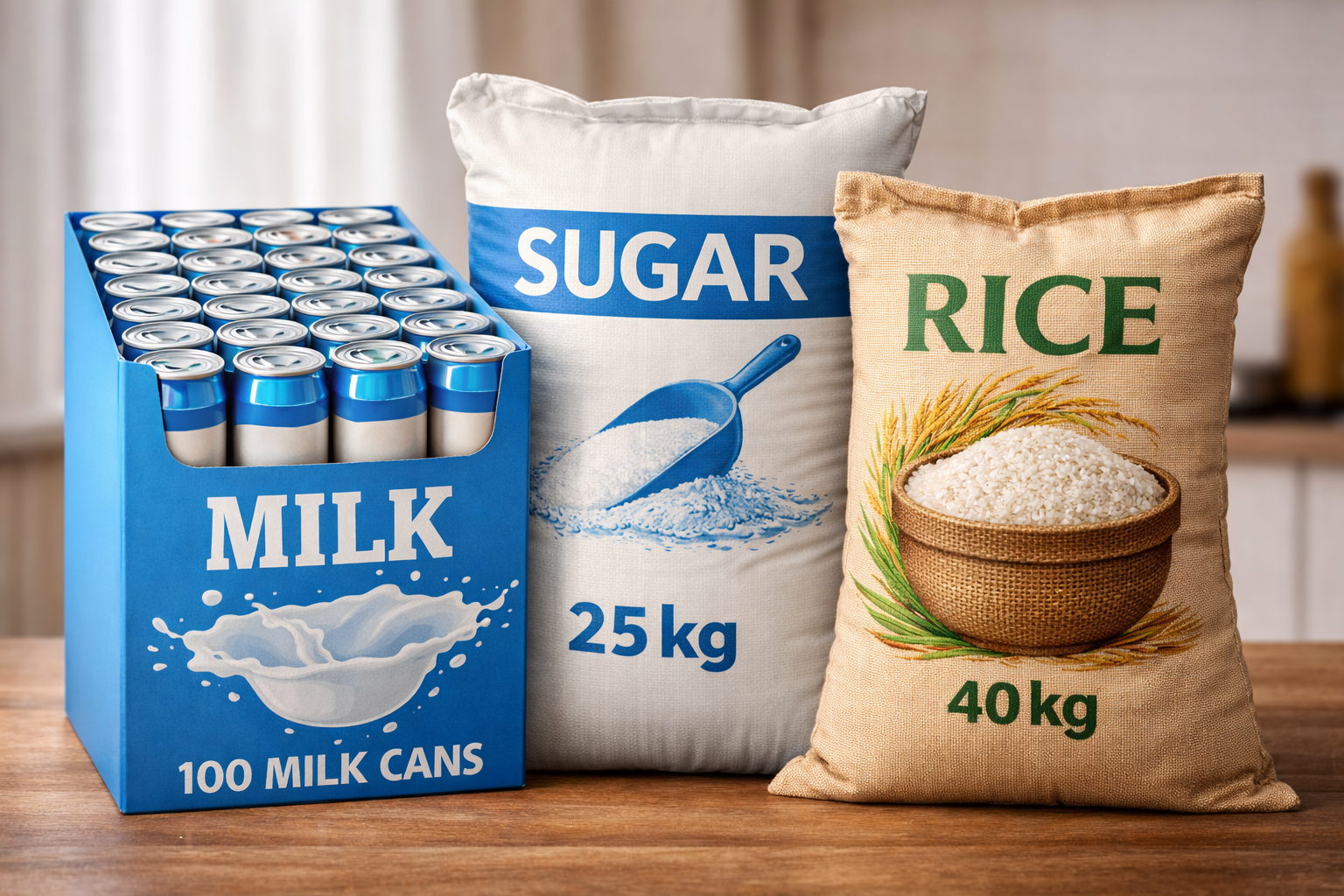 Milk,Rice 40Kg & Sugar 25Kg for Sale