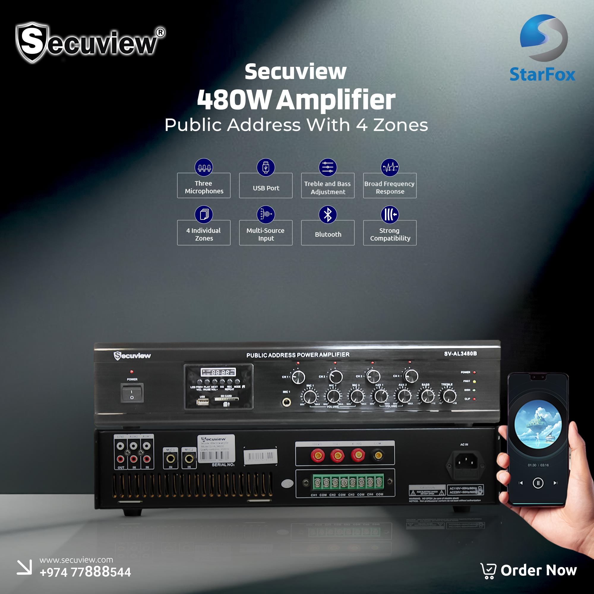 Secuview 480W Public Address Amplifier (4 Zones)