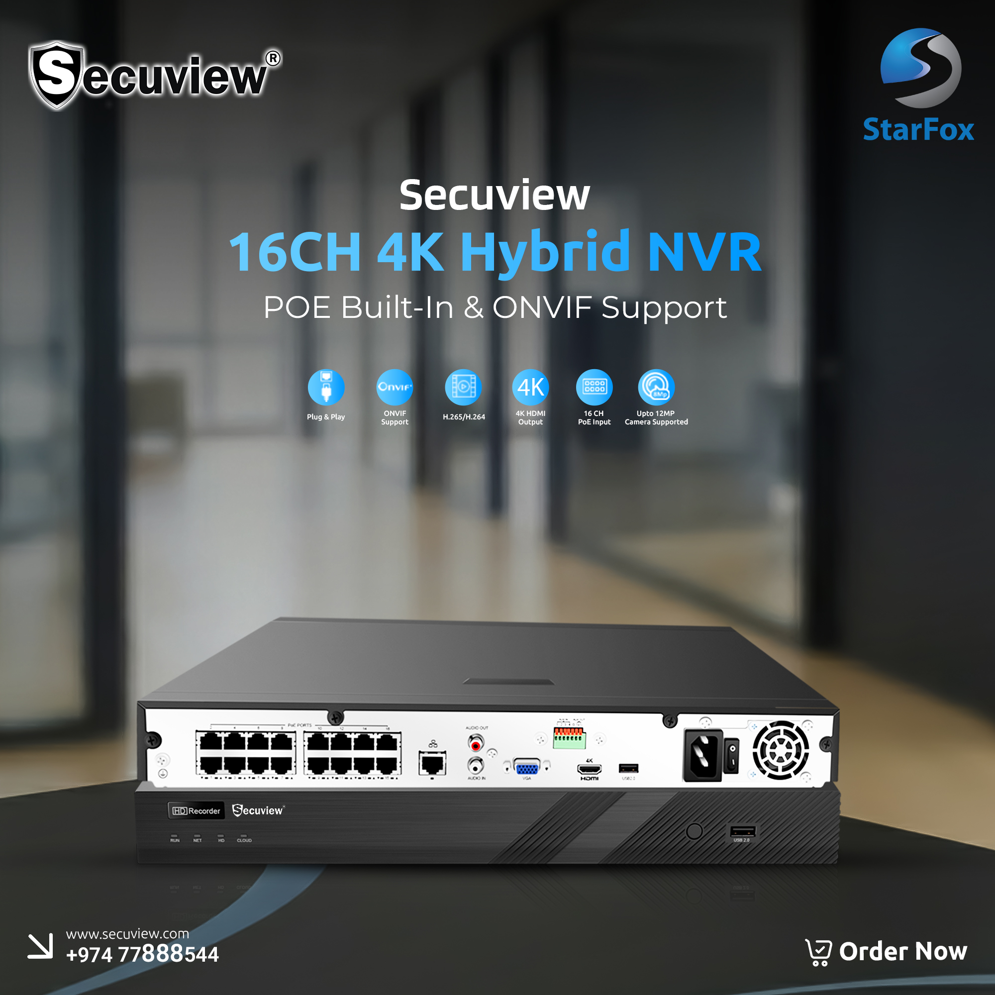 Secuview 16CH 4K Hybrid NVR (Built-in PoE)