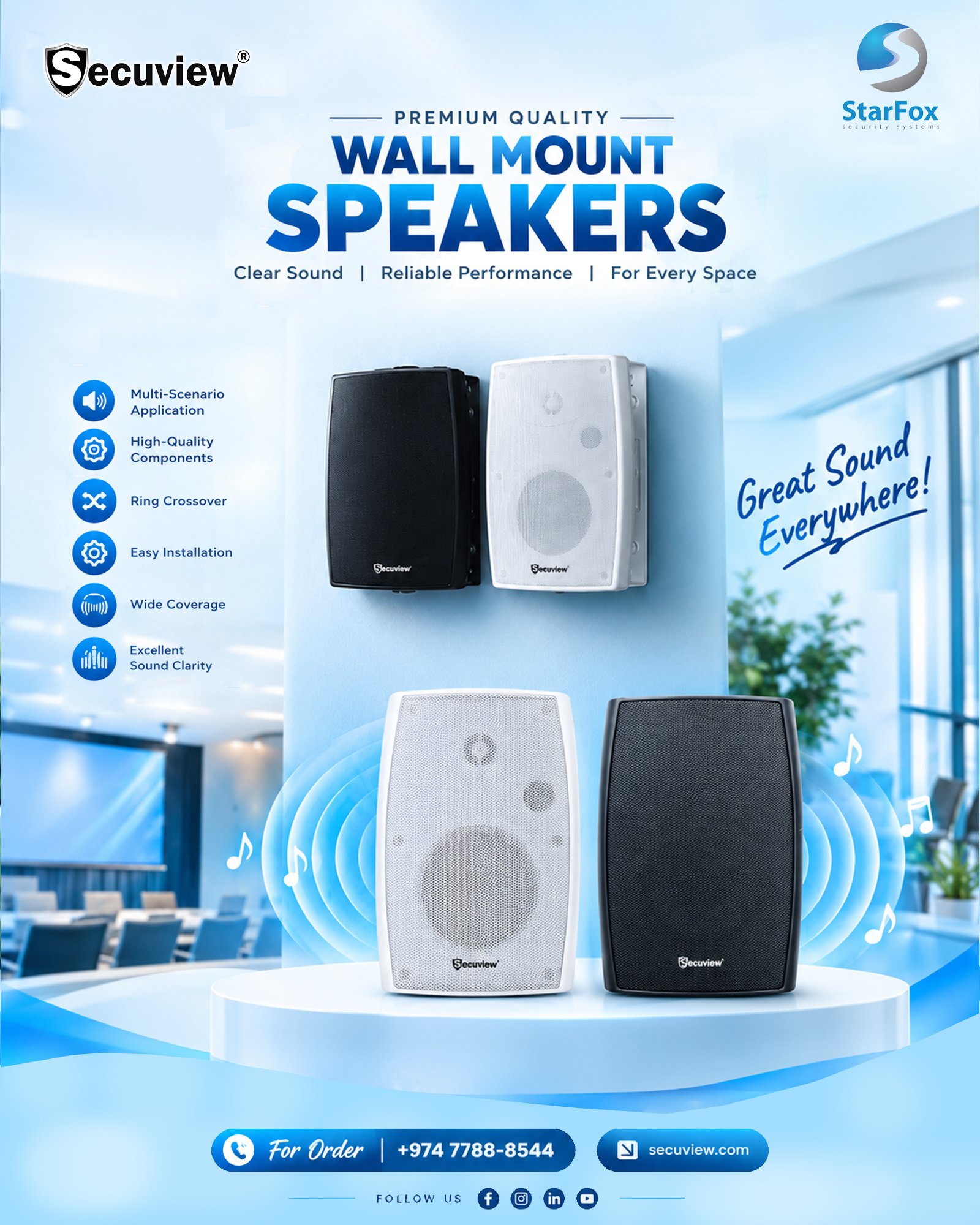 Secuview 40W PA Wall-Mount Speakers